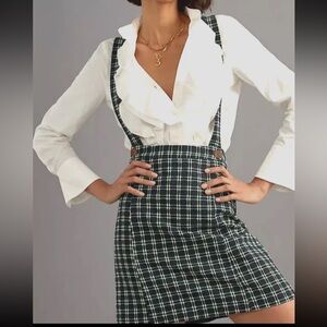 Maeve Anthropologie Green & Black Plaid Suspender  Skirt sz 12